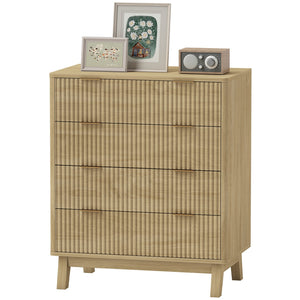English Elm Homcom Fluted 4 Drawer Chest with Gold Pulls Rubberwood Legs Bedroom Storage W2225P485630