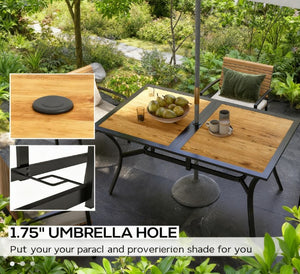 English Elm Stable Faux Wood Slatted Patio Dining Table Seats Six with Umbrella Hole T3971P428205