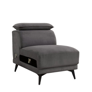 English Elm Dark Dark Gray Plush Armless Chair with Adjustable Headrest Metal Legs Boxed Cushions Chaise Comfort B2741P378245