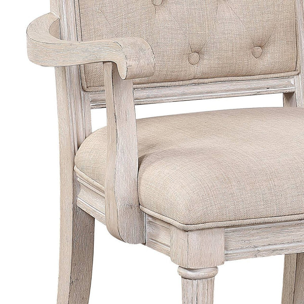 English Elm Wynsor High Back Tufted Arm Chairs Set of Two Rubberwood Antique White Dining B2726P457134