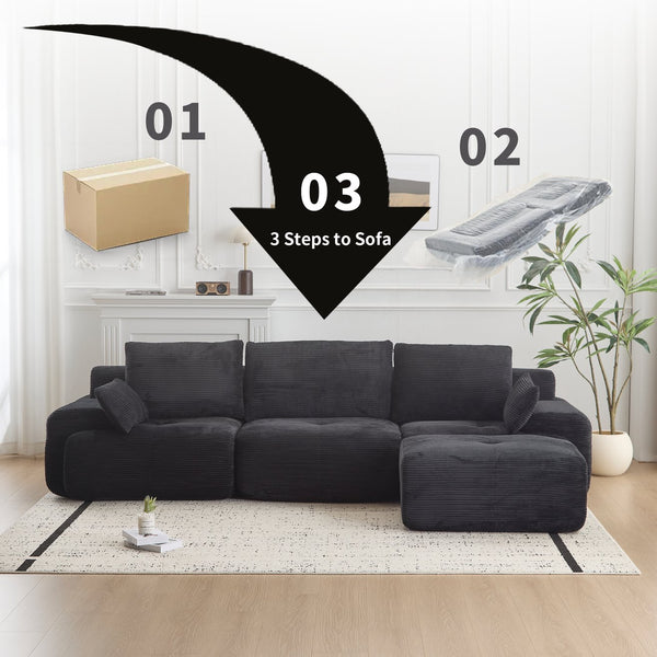 English Elm Modern Memory Foam Compressed Sofa — Pet-Friendly Corduroy Modular Sectional, Cloud-Like Comfort, No Assembly Black W3723S00010