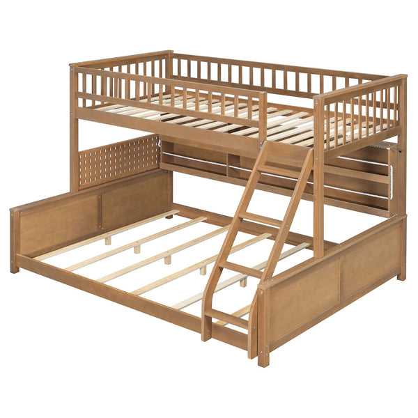 English Elm Twin Xl Over Queen Bunk Bed with Led Lighting Shelving and Pegboard Pinewood Frame Brown LT000280AAP