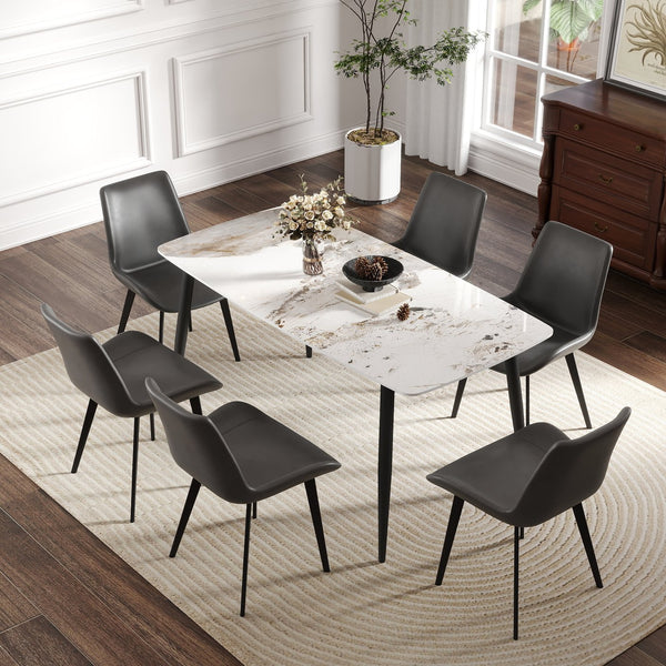 English Elm 62.99" Modern Artificial Stone White Pandora Dining Table With Curved Edges For 6 - Chic Design! W1535S00499