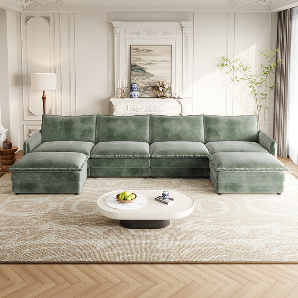 English Elm Corduroy 4-Seater U-Shaped Sectional Sofa With Movable Footrests - Plush, Custom Comfort For Living Rooms W834S00435