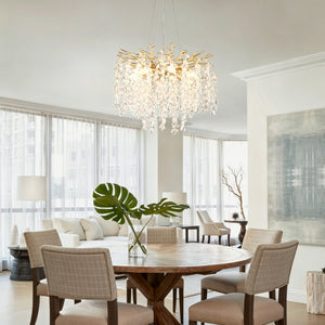 English Elm 6-light Rectangular Gold Chandelier Seeded Glass Farmhouse Fixture for Dining Rooms W5008P466525