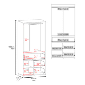 English Elm Upland Black Wood Armoire with Hanging Rod Drawers and Open Compartments B092S00279