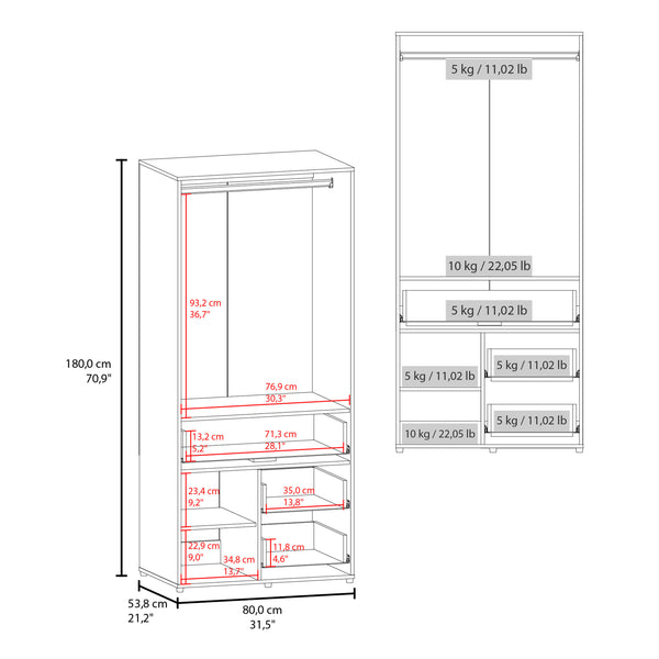 English Elm Upland Black Wood Armoire with Hanging Rod Drawers and Open Compartments B092S00279