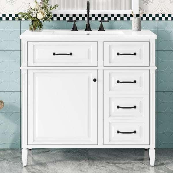 English Elm 36-Inch Modern Bathroom Vanity With Ceramic Sink, Durable Wood Frame, Adjustable Storage & Sleek Design N725P350849K