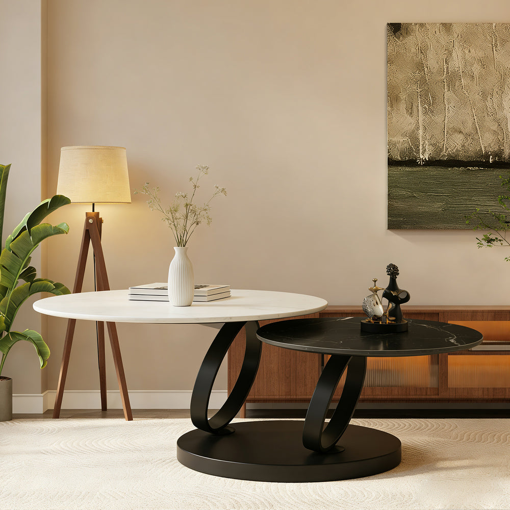English Elm Round Sintered Stone Nesting Coffee Tables Modern Two-tone Set for Living Room W5096S00001