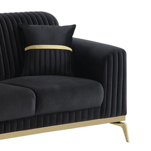 English Elm Antigua Glam Two Seat Loveseat with Gold Accent Arms and Plush Upholstered Cushions Black+Gold B009P417483