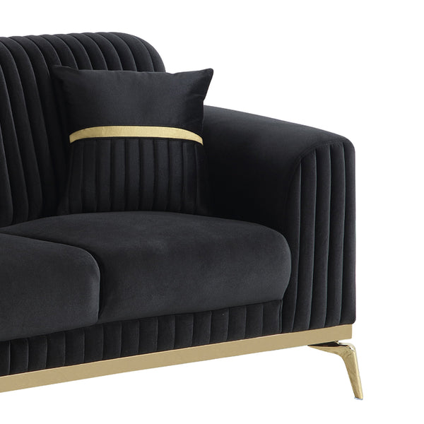 English Elm Antigua Glam Two Seat Loveseat with Gold Accent Arms and Plush Upholstered Cushions Black+Gold B009P417483
