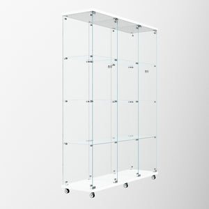 English Elm Tempered Glass Display Cabinet With Bluetooth Led Lighting, Lock & Casters For Stylish Storage Solutions W3155S00012-GIGA