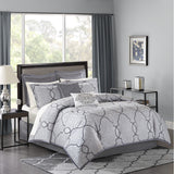 Madison Park Lavine Traditional 12 Piece Comforter Set with Cotton Bed Sheets MP10-4046 Silver