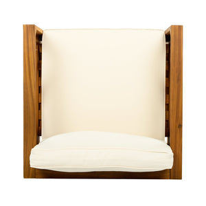 English Elm Christopher Knight Home® - Patio Conversation Set - Stylish Outdoor Acacia Wood Chairs With Cushions & Teak Finish End Table N770P264304B_57501.00ACA