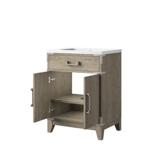 English Elm Grey Oak Single-Sink Vanity 24" W X 18" D - Modern Design With Soft-Close Storage & Acrylic Top B2731P259746