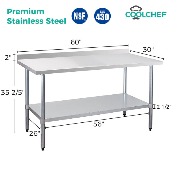 English Elm 30" X 36" Stainless Steel Nsf Prep Table with Backsplash Undershelf Storage W3629P365481