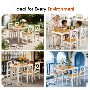 English Elm 5-piece Solid Rubberwood Dining Set Seats Four with Space Saving Design for Apartments W2896P419918