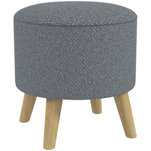 English Elm HOMCOM Round Storage Ottoman Stool with Cushioned Linen Top, Oak Legs, Hidden Interior for Clutter-Free Living Room Seating Gray W2225P173822