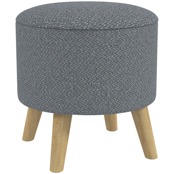 English Elm HOMCOM Round Storage Ottoman Stool with Cushioned Linen Top, Oak Legs, Hidden Interior for Clutter-Free Living Room Seating Gray W2225P173822