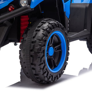 English Elm 24v Dual Motor Kids Atv Ride on with Led Lights Bluetooth Storage Racks Off Road Blue W1578P390449