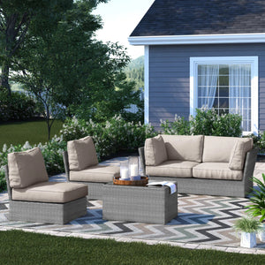 English Elm Fully Assembled Wicker Patio Seating Group For 4 - Stylish, Weather-Resistant With Plush Cushions! B120S00239