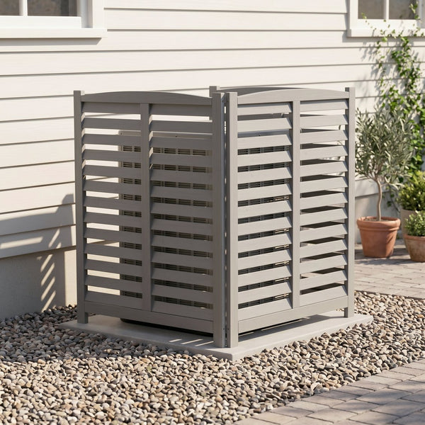 English Elm 3-panel Slatted Wood Outdoor Privacy Screen for Ac Units Trash Enclosures Gardens Grey W2640P272033
