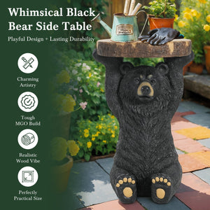 English Elm Christopher Knight Home® - Black Bear MGO Side Table Pedestal — Hand-Painted Resin Bear Stool with Faux Wood Top, Indoor/Outdoor Decor N765P353629K