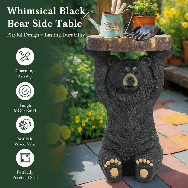 English Elm Christopher Knight Home® - Black Bear MGO Side Table Pedestal — Hand-Painted Resin Bear Stool with Faux Wood Top, Indoor/Outdoor Decor N765P353629K