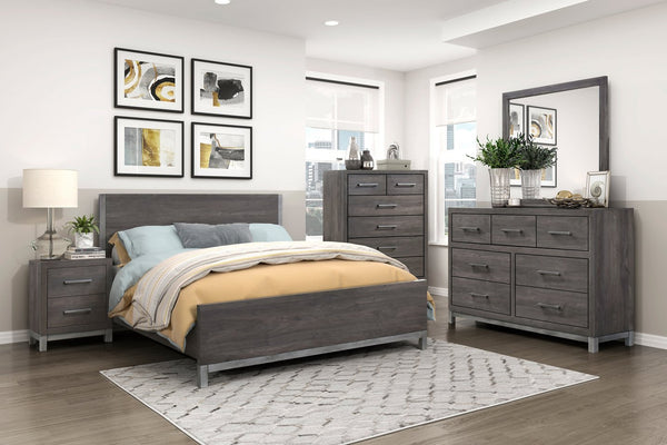 English Elm Modern Zephyr Queen Bed Low-Profile Panel Bed Dark Gray Faux Wood with Metal-Finish Accents, Sleek Brown Mix 67 L x 25.25 W x 6 H B011S01488
