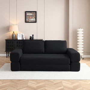 English Elm 81'' Corduroy Floor Sofa Convertible Loveseat Futon Sleeper with Foam Fill and Pillows Black W1117P459730