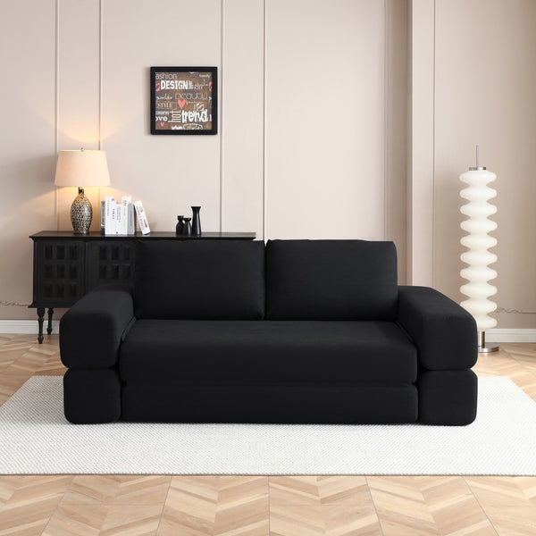 English Elm 81'' Corduroy Floor Sofa Convertible Loveseat Futon Sleeper with Foam Fill and Pillows Black W1117P459730