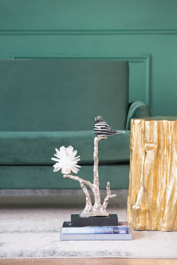 English Elm Aluminum Candle Holder With Elegant Marble Base, Nature-Inspired Design For Modern Home Décor W2078P172360