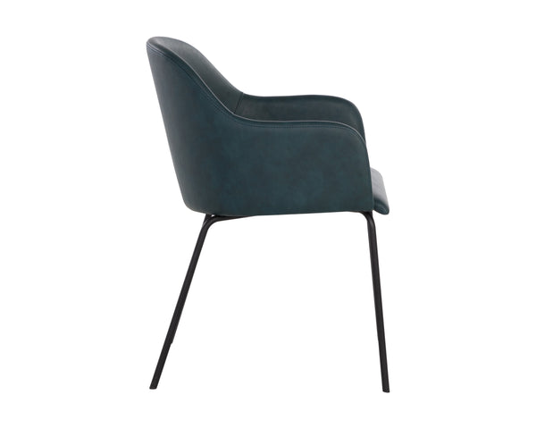 Sunpan Hensley Dining Armchair - Modern Urban Design with Faux Leather and Stylish Matte Black Legs Dark Teal