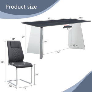 English Elm Table 5-Piece Set: Elegant Black Marble-Patterned Top With Stylish Stainless Steel Legs & Pu Chairs W1151S01959-GIGA