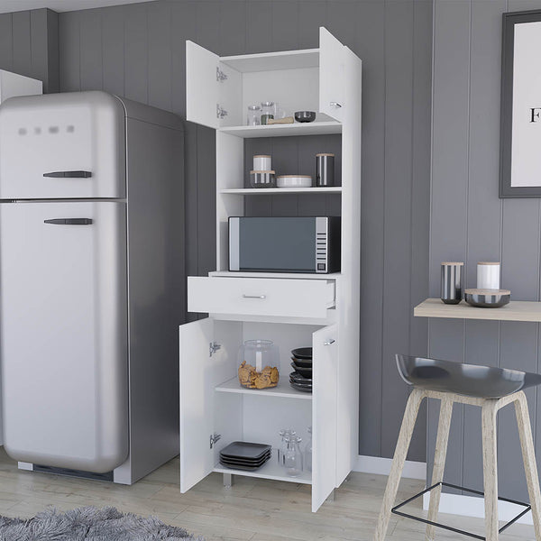 English Elm Auburn Microwave Pantry Cabinet with Open Shelf Drawer and Dual Enclosed Storage B128S00206