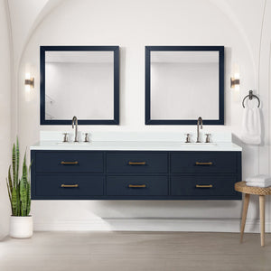 English Elm Blue Double Bath Vanity 80" Wide With White Quartz Top, Soft-Close Drawers & Ample Storage Space B2731P258110