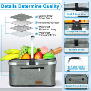 English Elm 35l Insulated Picnic Basket with Aluminum Frame Collapsible Waterproof Cooler Tote W2181P483966
