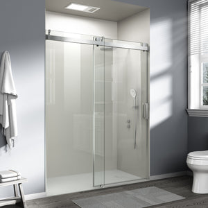 English Elm 56" Frameless Sliding Shower Door Tempered Glass Soft Close Brushed Nickel Hardware Chrome W1573P198749