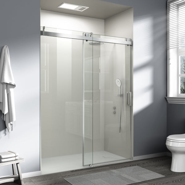 English Elm 56" Frameless Sliding Shower Door Tempered Glass Soft Close Brushed Nickel Hardware Chrome W1573P198749