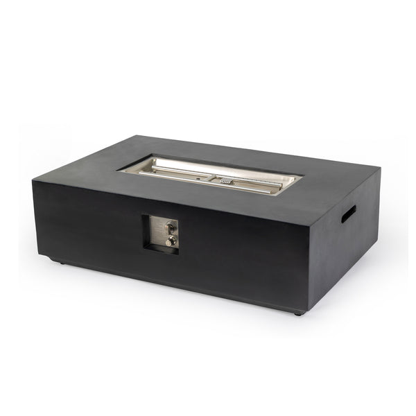 English Elm Concrete 48-Inch Rectangular Fire Pit Table with 50,000 BTU, Fiber Concrete Durability & Cover Included Charcoal B120P410178