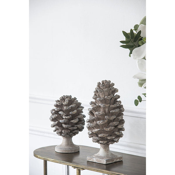 English Elm Set of 2 Polyresin Pinecone Sculptures Woodland Accent Decor for Mantel or Console W2078P360995
