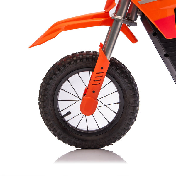 English Elm 24v 250w Kids Off-road Electric Motorcycle with Led Lights Bluetooth and Rear Suspension Orange W1578P203982