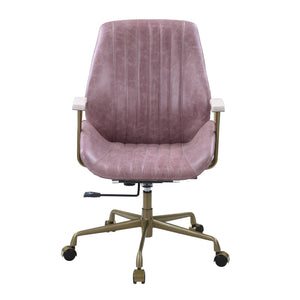 English Elm Hamilton Pink Top Grain Leather Office Chair with Wooden Armrests, 360° Swivel, Adjustable Height, Casters, Ergonomic Comfort - Premium Durable Upholstery B2726P265737