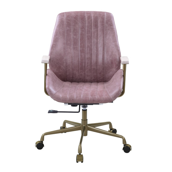 English Elm Hamilton Pink Top Grain Leather Office Chair with Wooden Armrests, 360° Swivel, Adjustable Height, Casters, Ergonomic Comfort - Premium Durable Upholstery B2726P265737