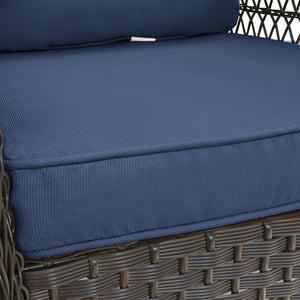 English Elm 3 Piece Outdoor Wicker Swivel Rocker Bistro Set with Tempered Glass Top Side Table Navy Blue W2749P185909