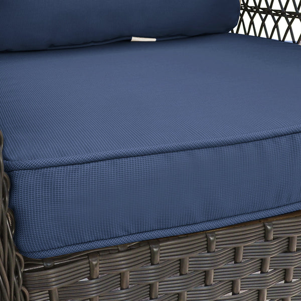 English Elm 3 Piece Outdoor Wicker Swivel Rocker Bistro Set with Tempered Glass Top Side Table Navy Blue W2749P185909