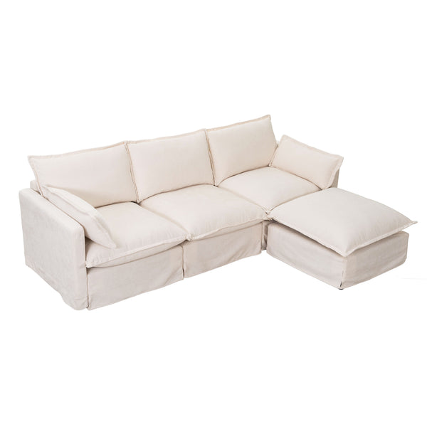 English Elm 93.31" Modular L-shaped Sectional with Movable Ottoman Chenille 4-seat Living Room Sofa Beige W2795S00034