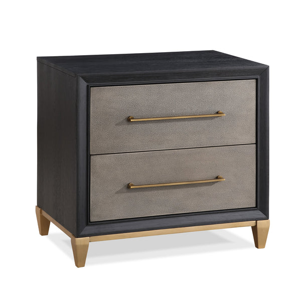 English Elm 1pc Nightstand with Two Drawers and Beveled Mirror Accents, Solid Wood Construction, Chic Storage Brown 30.75 L x 20.88 W x 26.25 H B2741P325730