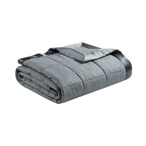 JLA Home Madison Park - Oversized Plush Down Alternative Blanket with Satin Trim, Hypoallergenic, Moisture-Wicking, Durable Luxury Charcoal MP51-7650