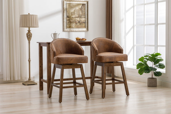 English Elm United We Win Quilted Microsuede Swivel Barstool with Wood Legs and Gold Rivet Trim W1568P361710